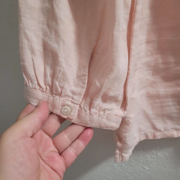 Joie 100% Linen Tunic Top Women's Size L Peach Oversize Pleated 3/4 Sleeves - Picture 7 of 7